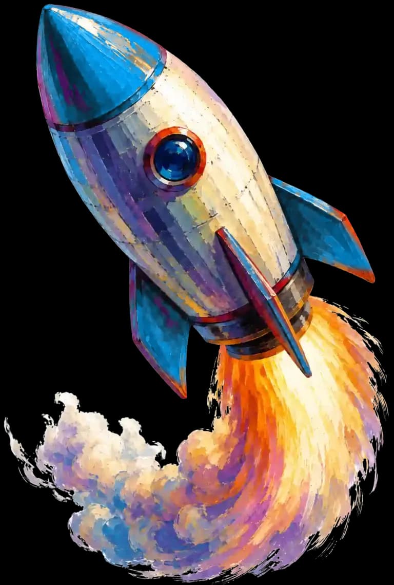 Painterly rocket lifting off